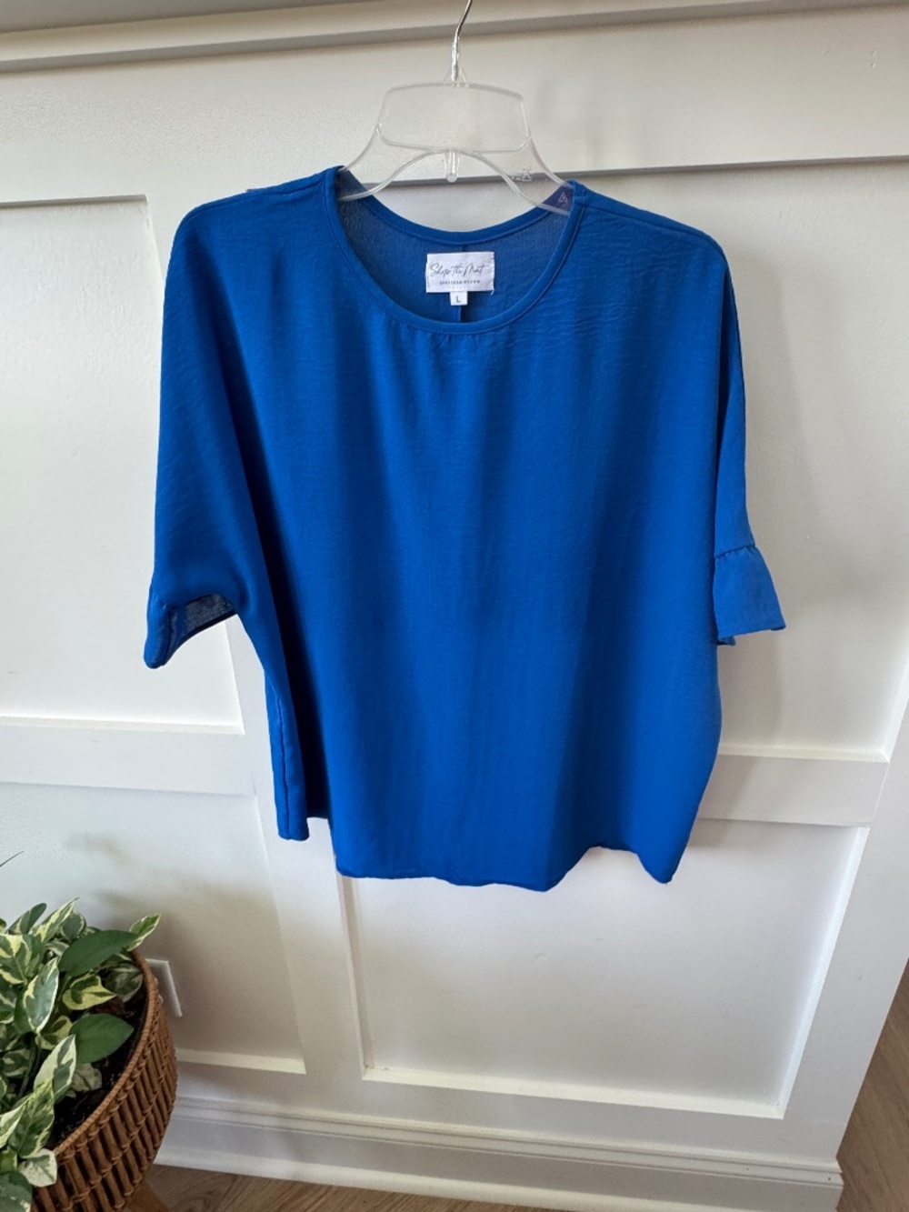 Shop the Mint Cobalt Blue Ruffle Sleeve Blouse Size L